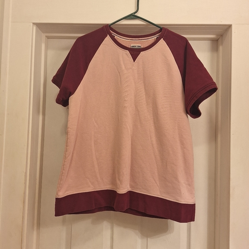 Lands' End Women's Pink and Burgundy Short Sleeve Tee Sweatshirt Size XL